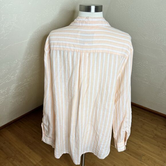 3/$30 Lola River Shirt Size Large Orange White Striped Tie Front Tencel Linen - Picture 10 of 11